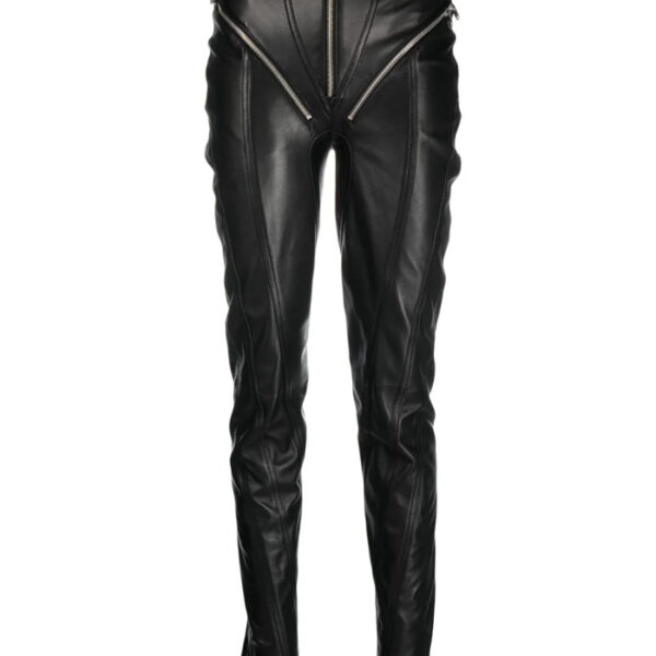 zip-embellished leather trousers Highlights black